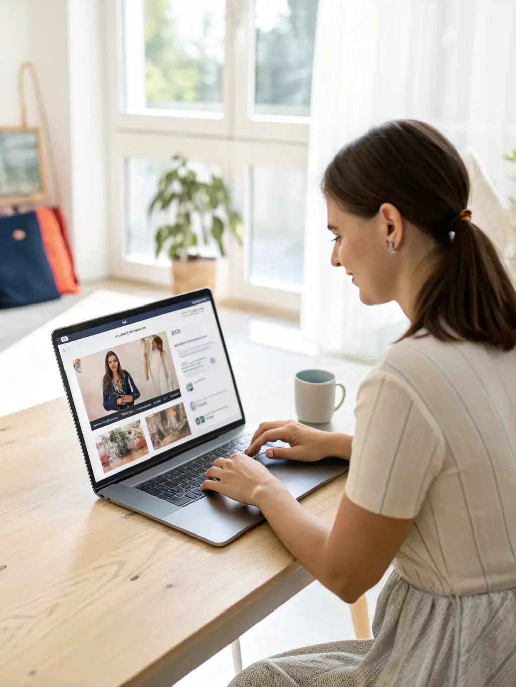 A photo of a satisfied artisan client reviewing their new website on a laptop, with the web designer smiling and pointing at the screen.