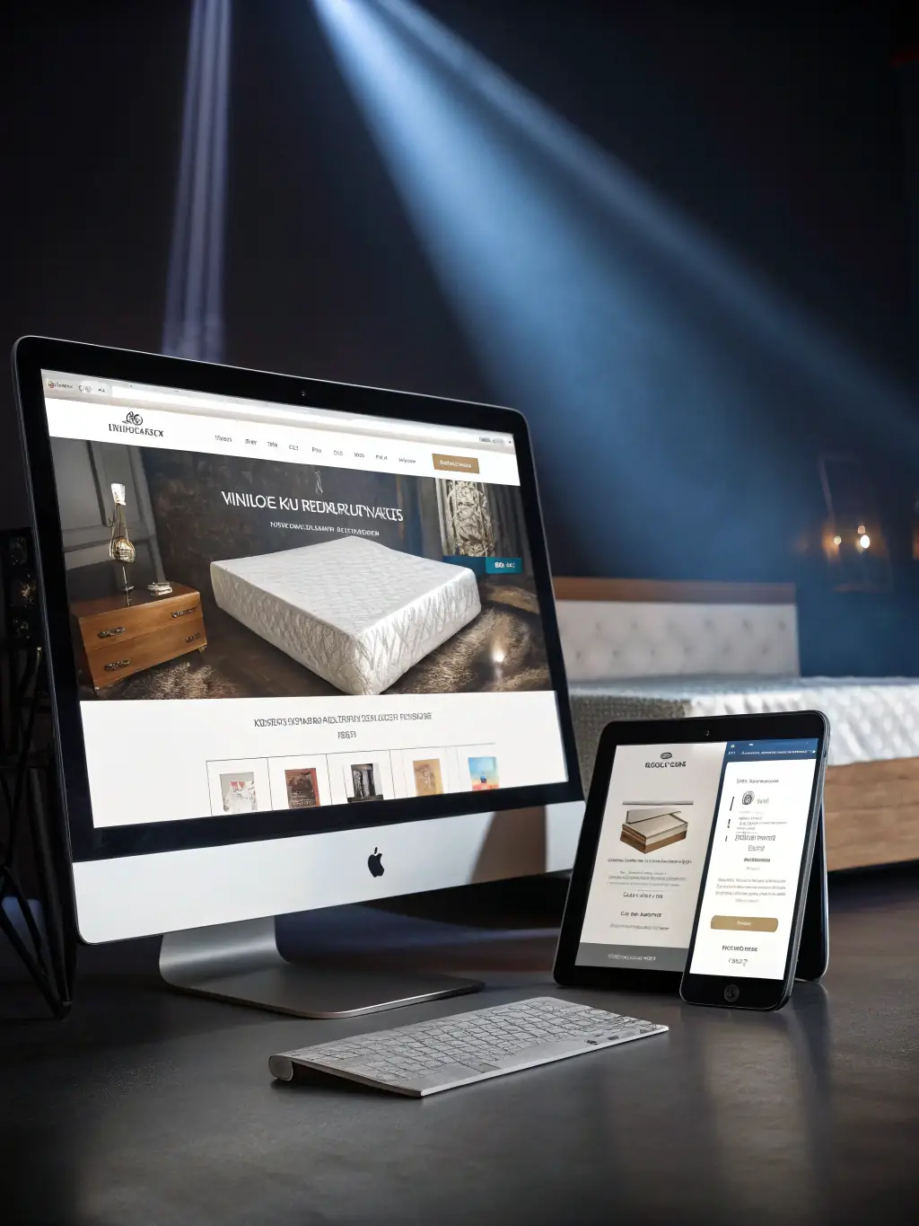 An image of a responsive e-commerce website on various devices (desktop, tablet, mobile), demonstrating seamless user experience across all platforms.